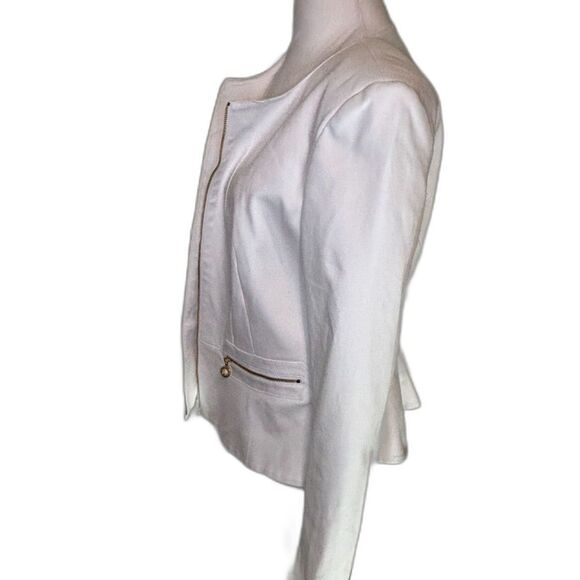 Calvin Klein Peplum White Blazer Jacket Gold Zip Designer Womens - Picture 4 of 6